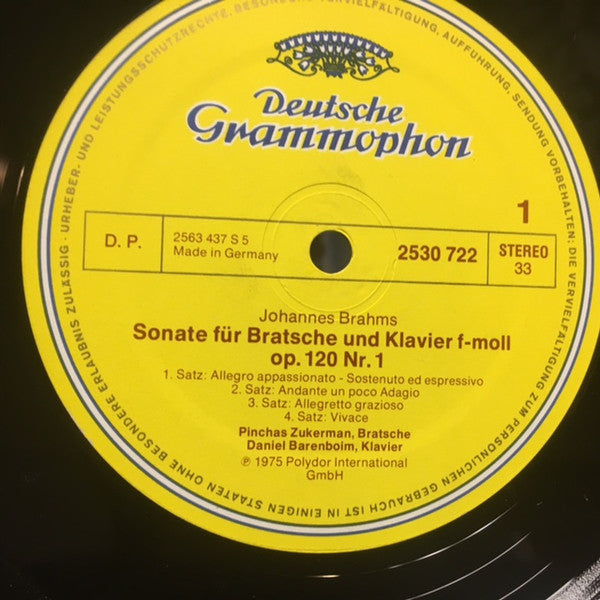 Johannes Brahms, Pinchas Zukerman ∙ Daniel Barenboim : Die Bratschensonaten = The Viola Sonatas, Op. 120 (LP, Album)