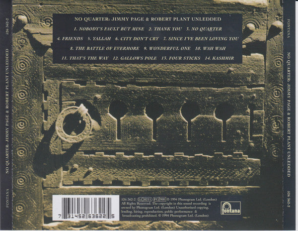 Jimmy Page & Robert Plant : No Quarter: Jimmy Page & Robert Plant Unledded (CD, Album, RP)