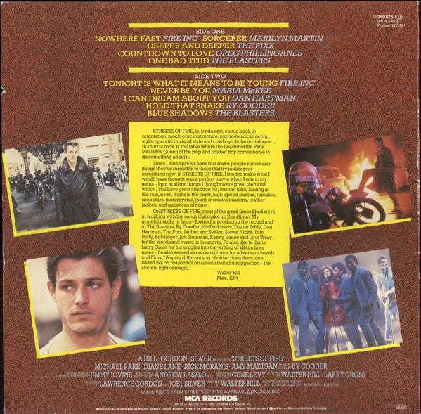 Various : Streets Of Fire (Music From The Original Motion Picture Soundtrack) (LP, Comp)