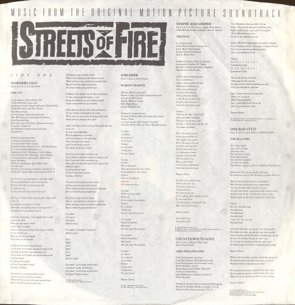 Various : Streets Of Fire (Music From The Original Motion Picture Soundtrack) (LP, Comp)