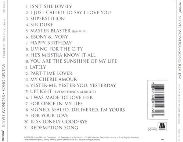 Stevie Wonder : Song Review - A Greatest Hits Collection (CD, Comp)
