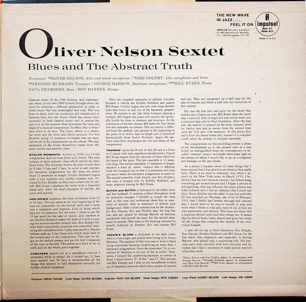 Oliver Nelson : The Blues And The Abstract Truth (LP, Album, RE, RP)
