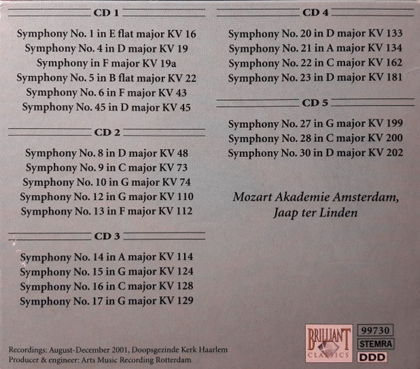 Wolfgang Amadeus Mozart / Mozart Akademie Amsterdam, Jaap ter Linden : Symphonies Vol.1 (5xCD, Album + Box, Sli)
