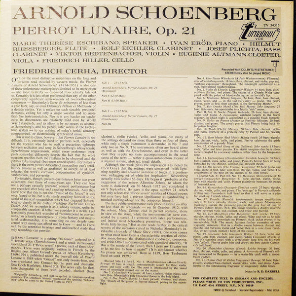 Schönberg*, Marie Therèse Escribano • Ivan Erod* • Friedrich Cerha : Pierrot Lunaire, Opus 21 (LP)