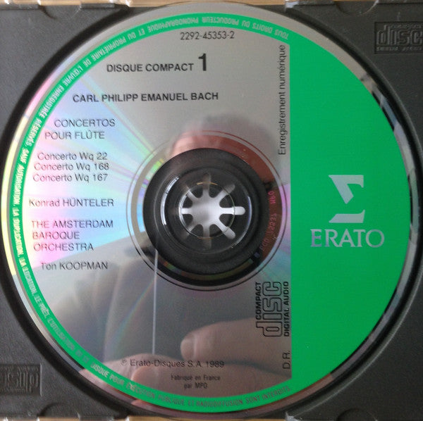Carl Philipp Emanuel Bach – Konrad Hünteler, The Amsterdam Baroque Orchestra, Ton Koopman : Concerti Pour Flûte (2xCD, Album, RP)