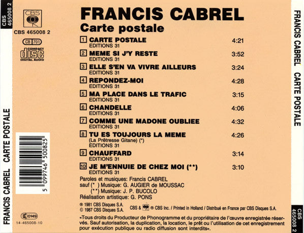 Francis Cabrel : Carte Postale (CD, Album, RE)