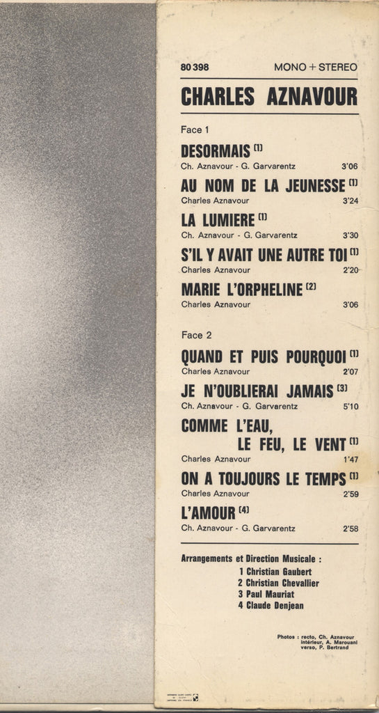 Charles Aznavour : Désormais... (LP, Album, Gat)