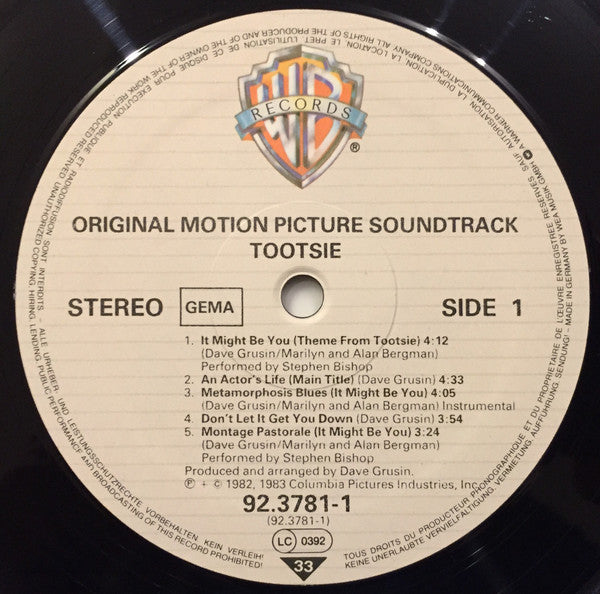 Dave Grusin : Tootsie - Original Motion Picture Soundtrack (LP, Album)