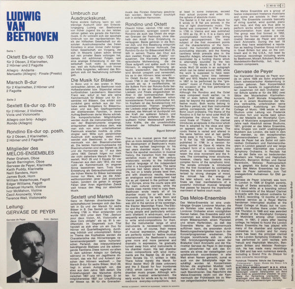 Ludwig van Beethoven, Melos Ensemble Of London, Gervase De Peyer : Oktett In Es-Dur Op. 103 / Marsch B-Dur (1810) / Sextett In Es-Dur Op. 81b / Rondino In Es-Dur Op. Posth. (LP)