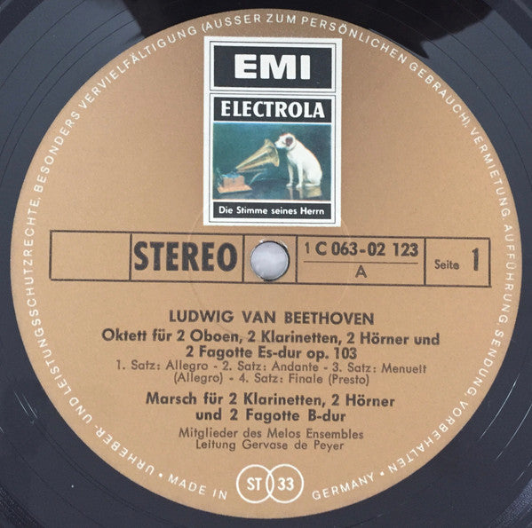 Ludwig van Beethoven, Melos Ensemble Of London, Gervase De Peyer : Oktett In Es-Dur Op. 103 / Marsch B-Dur (1810) / Sextett In Es-Dur Op. 81b / Rondino In Es-Dur Op. Posth. (LP)