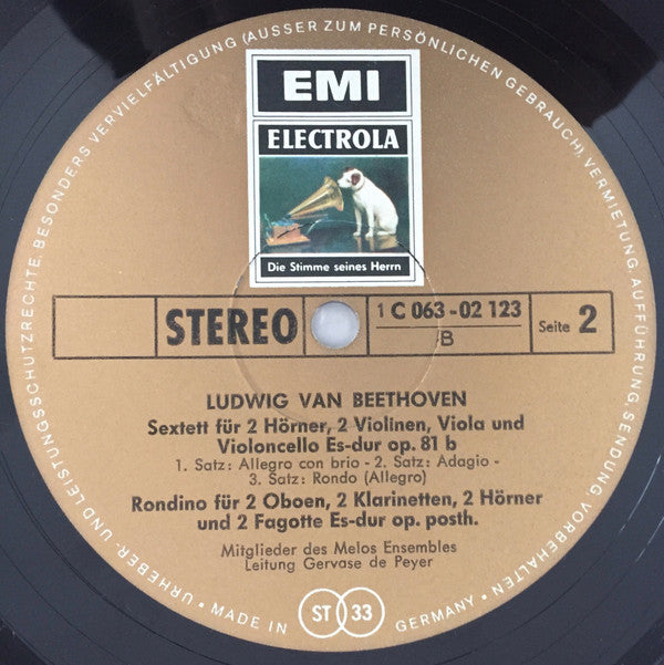 Ludwig van Beethoven, Melos Ensemble Of London, Gervase De Peyer : Oktett In Es-Dur Op. 103 / Marsch B-Dur (1810) / Sextett In Es-Dur Op. 81b / Rondino In Es-Dur Op. Posth. (LP)