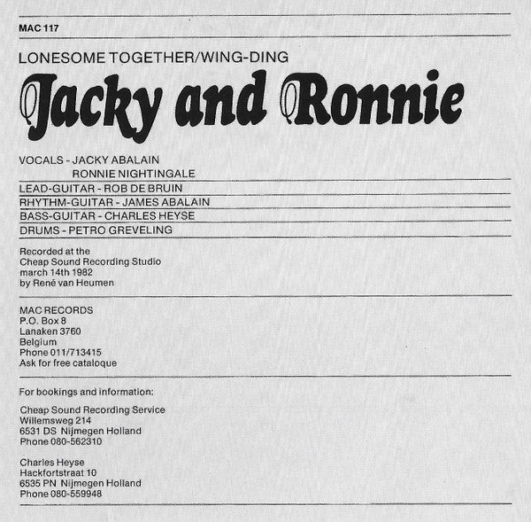 Jacky And Ronnie : Lonesome Together / Wing-Ding (7", Single)