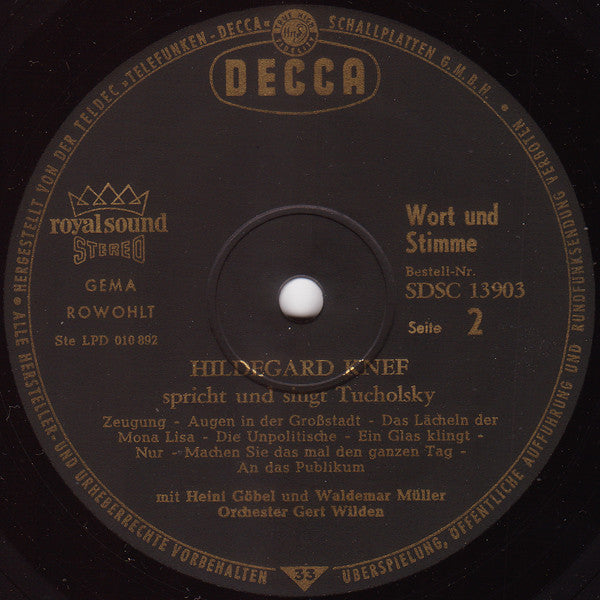 Hildegard Knef Spricht Und Singt Kurt Tucholsky : Hildegard Knef Spricht Und Singt Tucholsky (LP, Album)