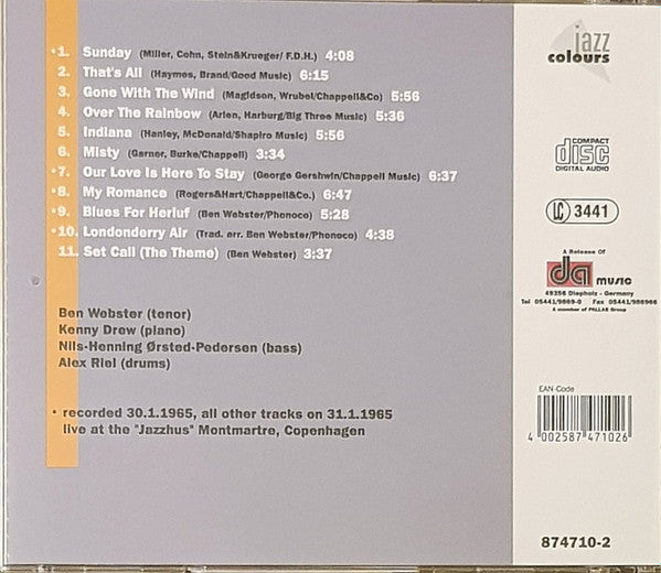 Ben Webster : Live At The Jazzhus Montmartre, Vol. 1 (CDr, Comp, RE)