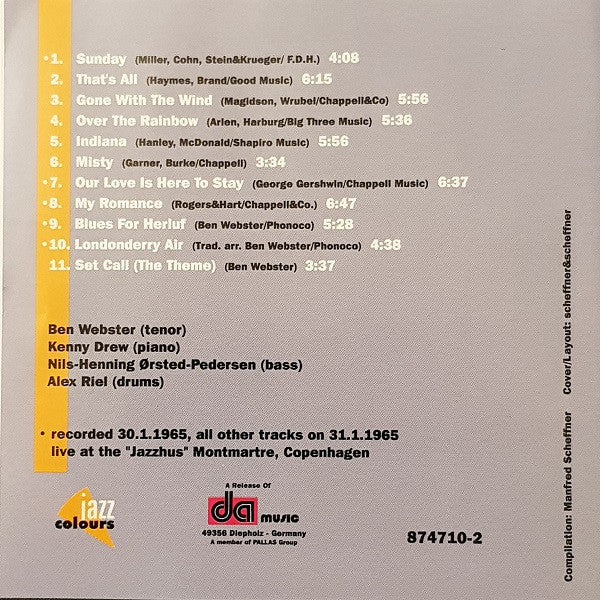Ben Webster : Live At The Jazzhus Montmartre, Vol. 1 (CDr, Comp, RE)