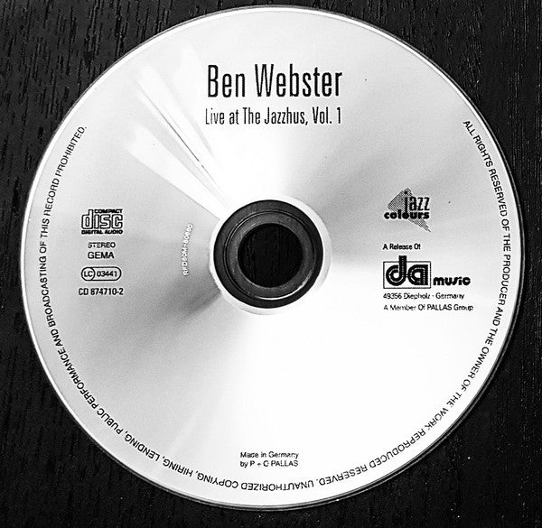 Ben Webster : Live At The Jazzhus Montmartre, Vol. 1 (CDr, Comp, RE)