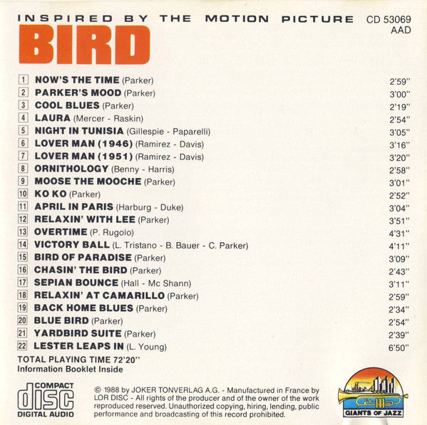 Charlie Parker : Bird (Inspired By The Motion Picture) (CD, Comp)