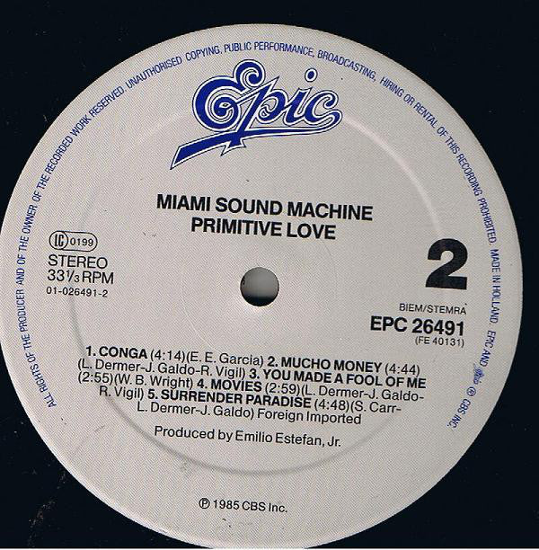 Miami Sound Machine : Primitive Love (LP, Album)