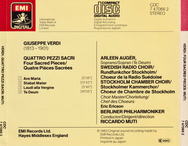 Giuseppe Verdi - Radiokören & Kammarkören, Berliner Philharmoniker, Arleen Auger, Riccardo Muti : Quattro Pezzi Sacri - Four Sacred Pieces (CD, Album)
