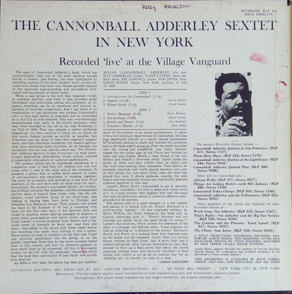 The Cannonball Adderley Sextet* : In New York (LP, Album)