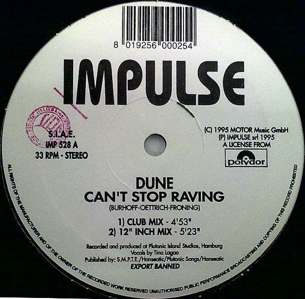 Dune (3) : Can't Stop Raving (12")