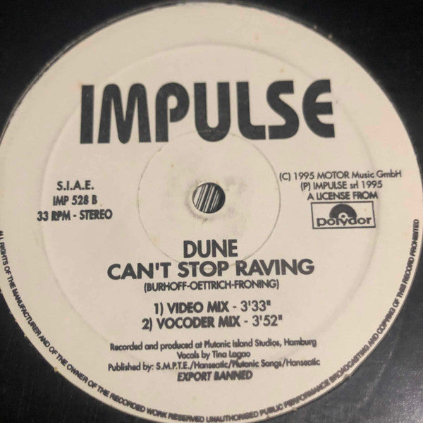 Dune (3) : Can't Stop Raving (12")