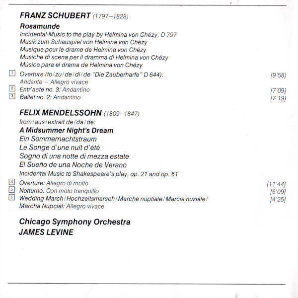 Felix Mendelssohn-Bartholdy / Franz Schubert / James Levine (2) : Ein Sommernachtstraum / A Midsummer Night's Dream / Le Songe D'une Nuit D'été - Rosamunde (Ausschnitte - excerpts - extraits) (CD, Comp)
