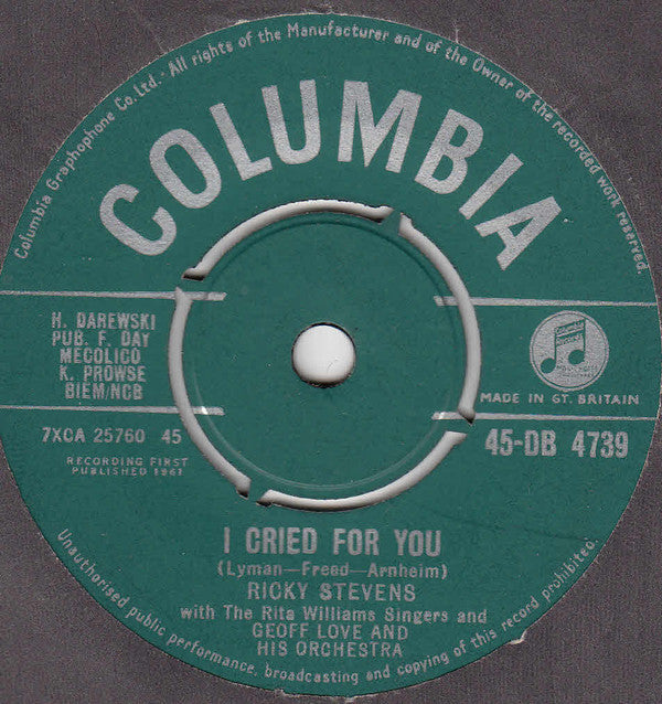 Ricky Stevens : I Cried For You (7", Single)