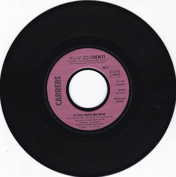 Alan Sorrenti : If You Need Me Now (7", Single)