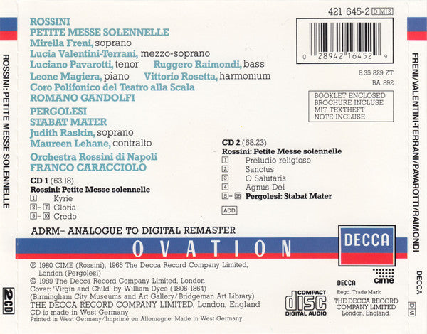 Gioacchino Rossini, Luciano Pavarotti, Mirella Freni, Lucia Valentini Terrani, Ruggero Raimondi : Petite Messe Solennelle (2xCD)