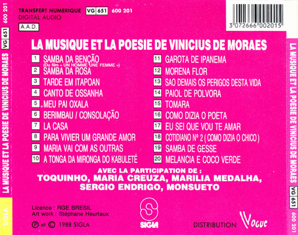 Vinicius De Moraes, Maria Creuza, Toquinho : La Musique Et La Poesie De Vinicius De Moraes (CD, Album, Comp)