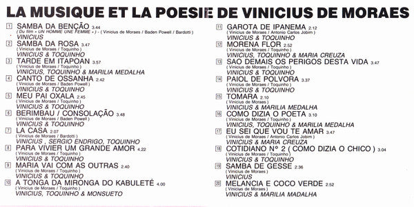 Vinicius De Moraes, Maria Creuza, Toquinho : La Musique Et La Poesie De Vinicius De Moraes (CD, Album, Comp)