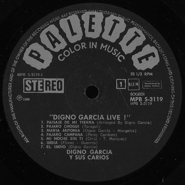 Digno Garcia Y Sus Carios : Digno Garcia Live! (LP, Album)
