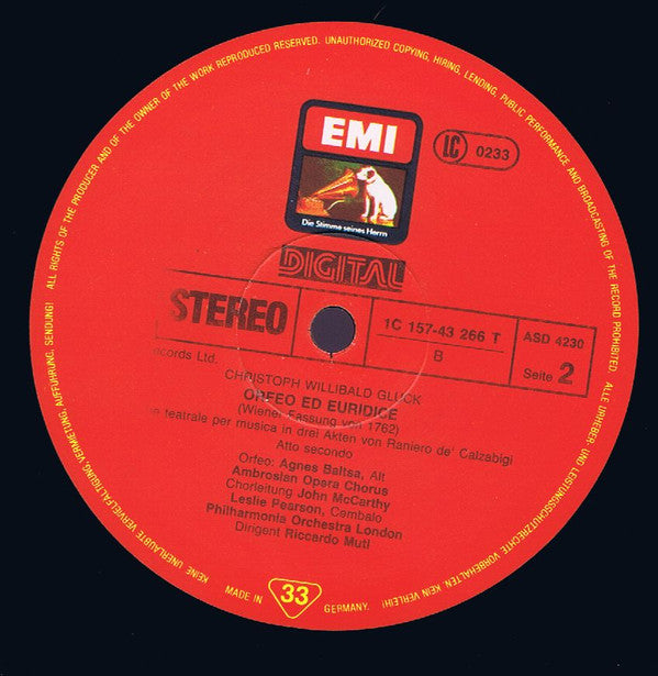 Christoph Willibald Gluck — Agnes Baltsa, Margaret Marshall, Edita Gruberova, The Ambrosian Opera Chorus, Philharmonia Orchestra / Riccardo Muti : Orfeo Ed Euridice (Wiener Fassung 1762) (2xLP + Box)