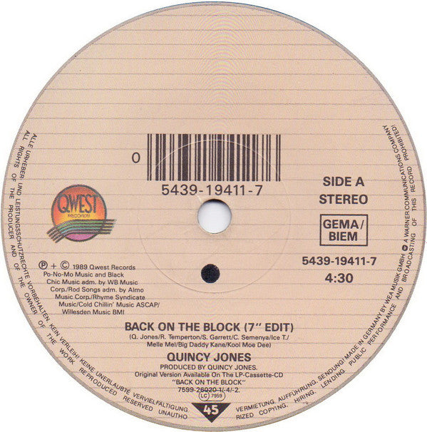 Quincy Jones : Back On The Block / Listen Up (7")