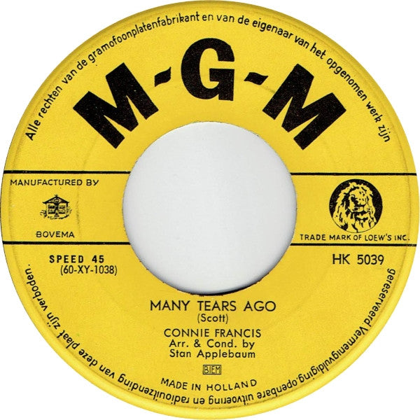 Connie Francis : Many Tears Ago / Senza Mama (With No One) (7", Single)