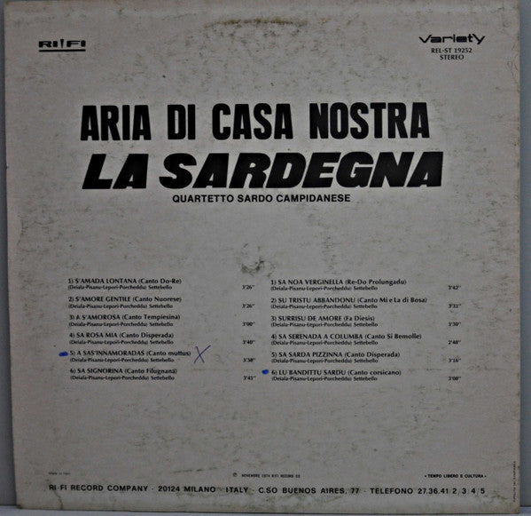 Quartetto Sardo Campidanese : Aria Di Casa Nostra - La Sardegna (LP, Comp)