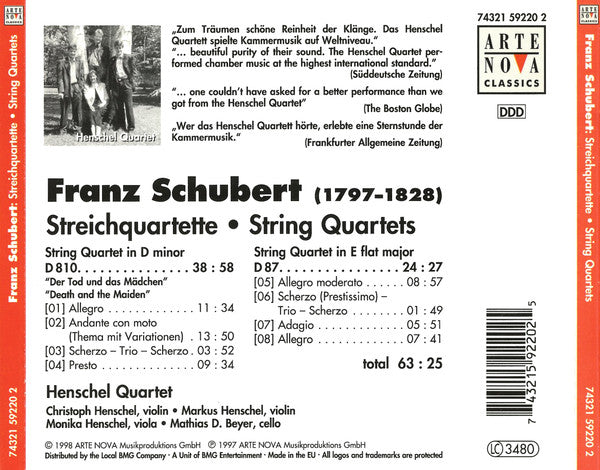 Franz Schubert – Henschel Quartett : Streichquartette "Der Tod Und Das Mädchen" = Stringquartets "Death And The Maiden" (CD, Album)