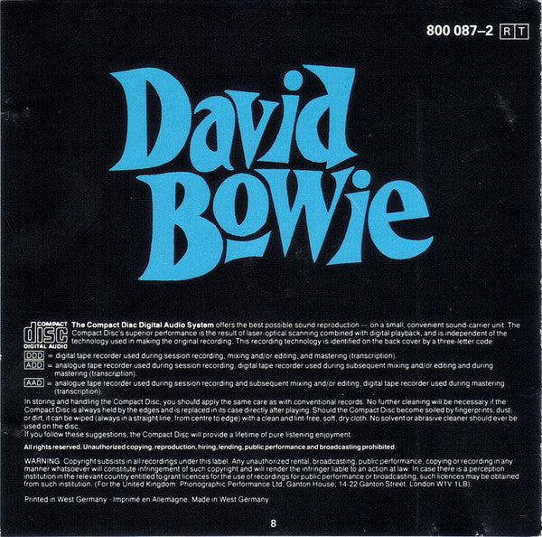 David Bowie : David Bowie (CD, Album, RE, RM)