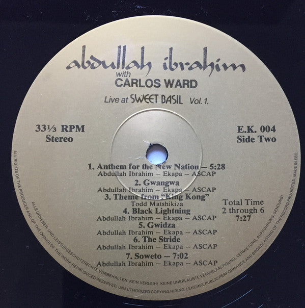 Abdullah Ibrahim With Carlos Ward : Live At Sweet Basil Vol. 1. (LP, Album)