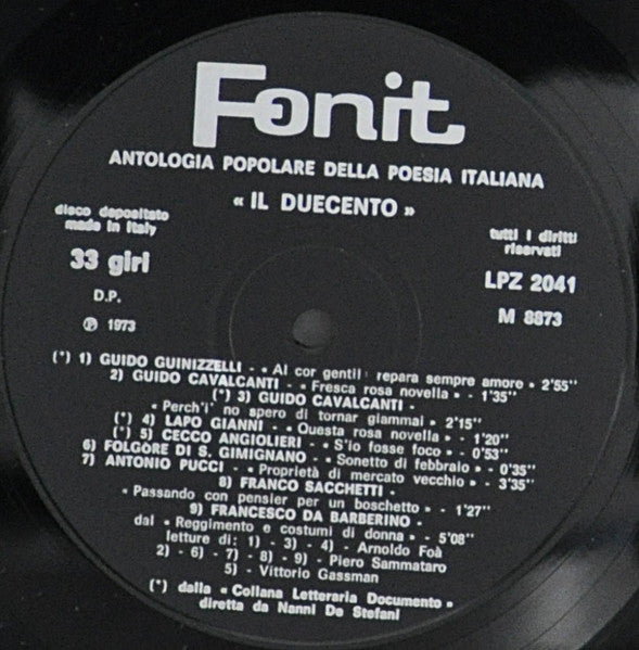 Various : Antologia Popolare Della Poesia Italiana - Volume I, Il Duecento (LP, Comp)
