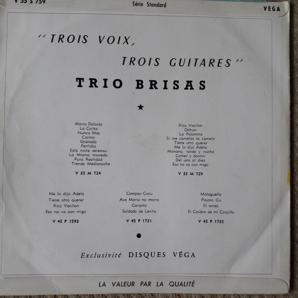 Trio Brisas : Chants D'Espagne & Du Mexique (10", Album)