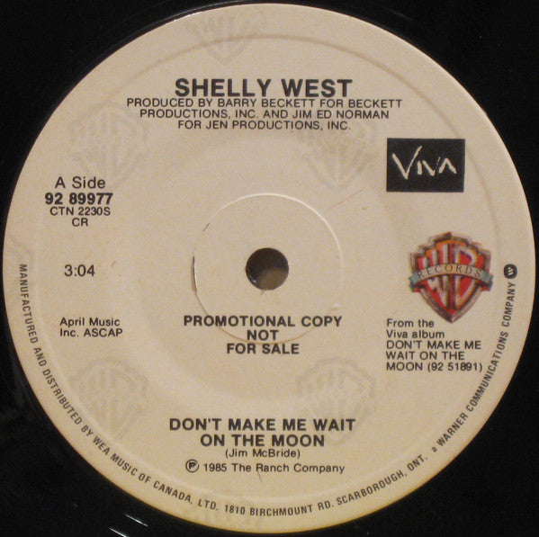 Shelly West : Don't Make Me Wait On The Moon / Let's Stay The Way We Are Tonight  (7", Single, Promo)