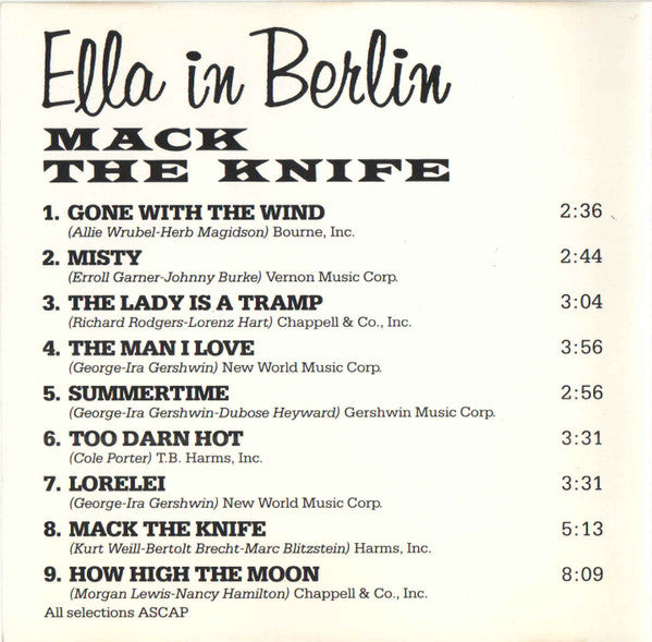 Ella Fitzgerald : Mack The Knife - Ella In Berlin (CD, Album)
