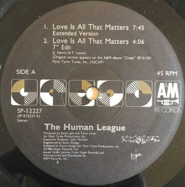 The Human League : Love Is All That Matters (12", Single)