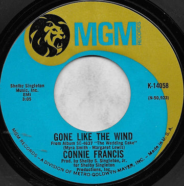 Connie Francis : Gone Like The Wind (7", Single, Styrene, Mon)