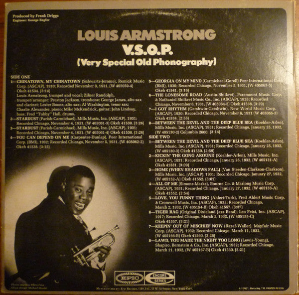 Louis Armstrong : V.S.O.P. (Very Special Old Phonography) Volume I (LP, Comp, Mono, Gat)