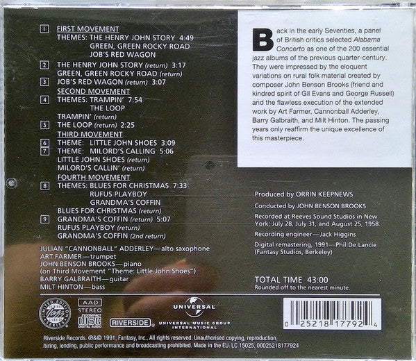 John Benson Brooks Featuring Cannonball Adderley, Art Farmer : Alabama Concerto (CD, Album, Ltd, RE, RM)