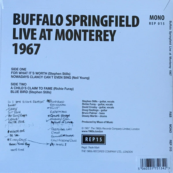 Buffalo Springfield : Live At Monterey 1967 (7", EP, RSD, Mono, Unofficial)