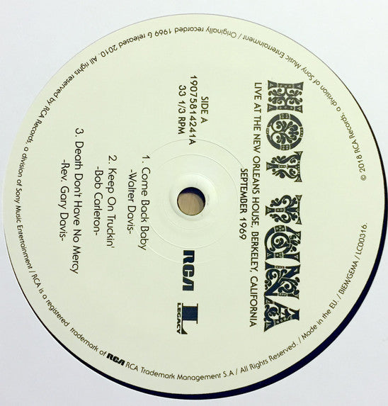 Hot Tuna : Live At The New Orleans House, Berkeley, California, September 1969 (2xLP, RE)